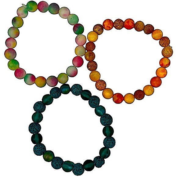 Multicolored round natural stone & glass stretchy beaded bracelet bundle of 3NEW - Picture 1 of 10
